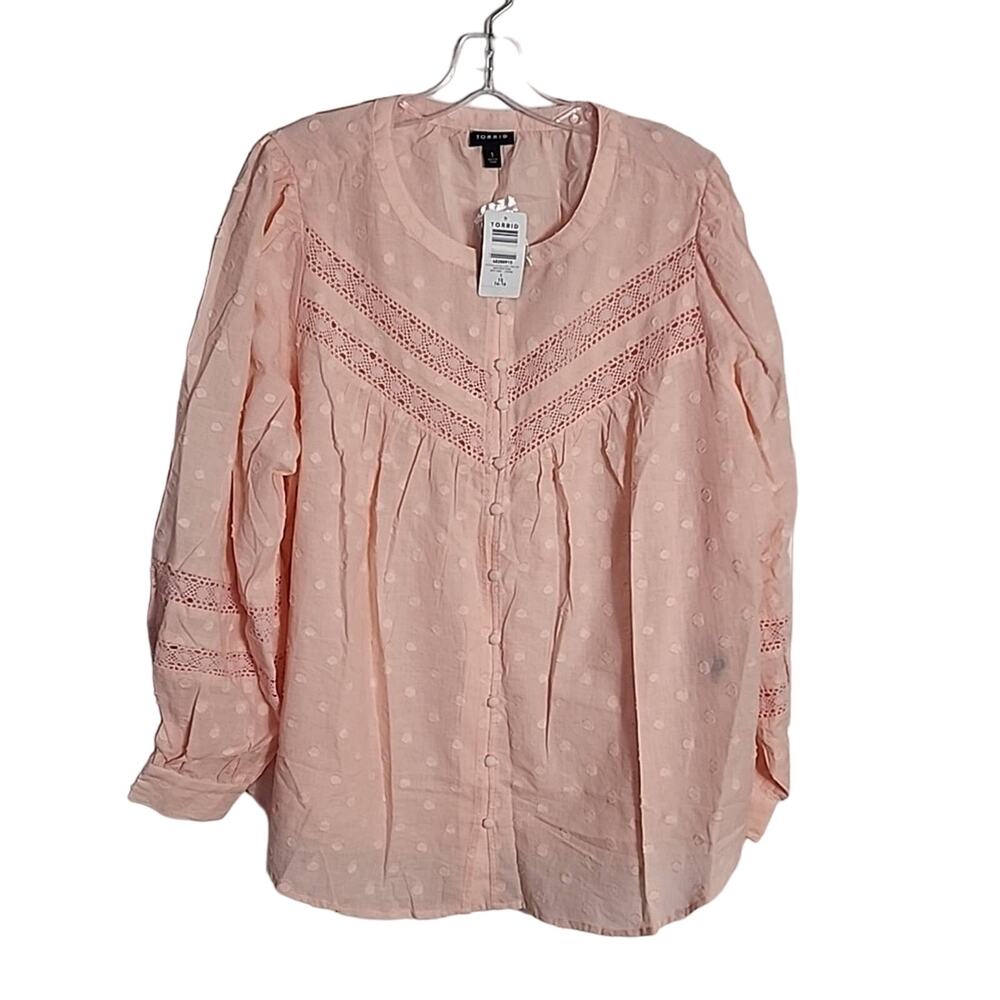 Torrid  Cotton Clip Dot Lace Trim Top, Impatient Pink, NWT